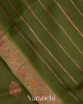 Olive Green Pure Kora Silk Handloom Saree