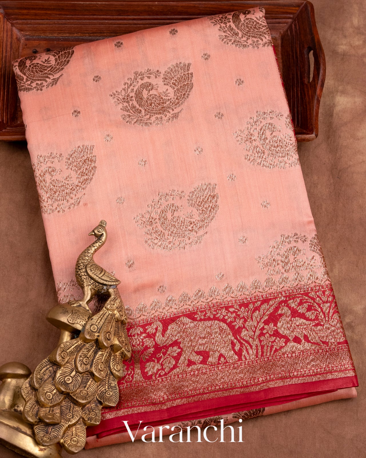 Peach Pure Chiniya Silk Saree