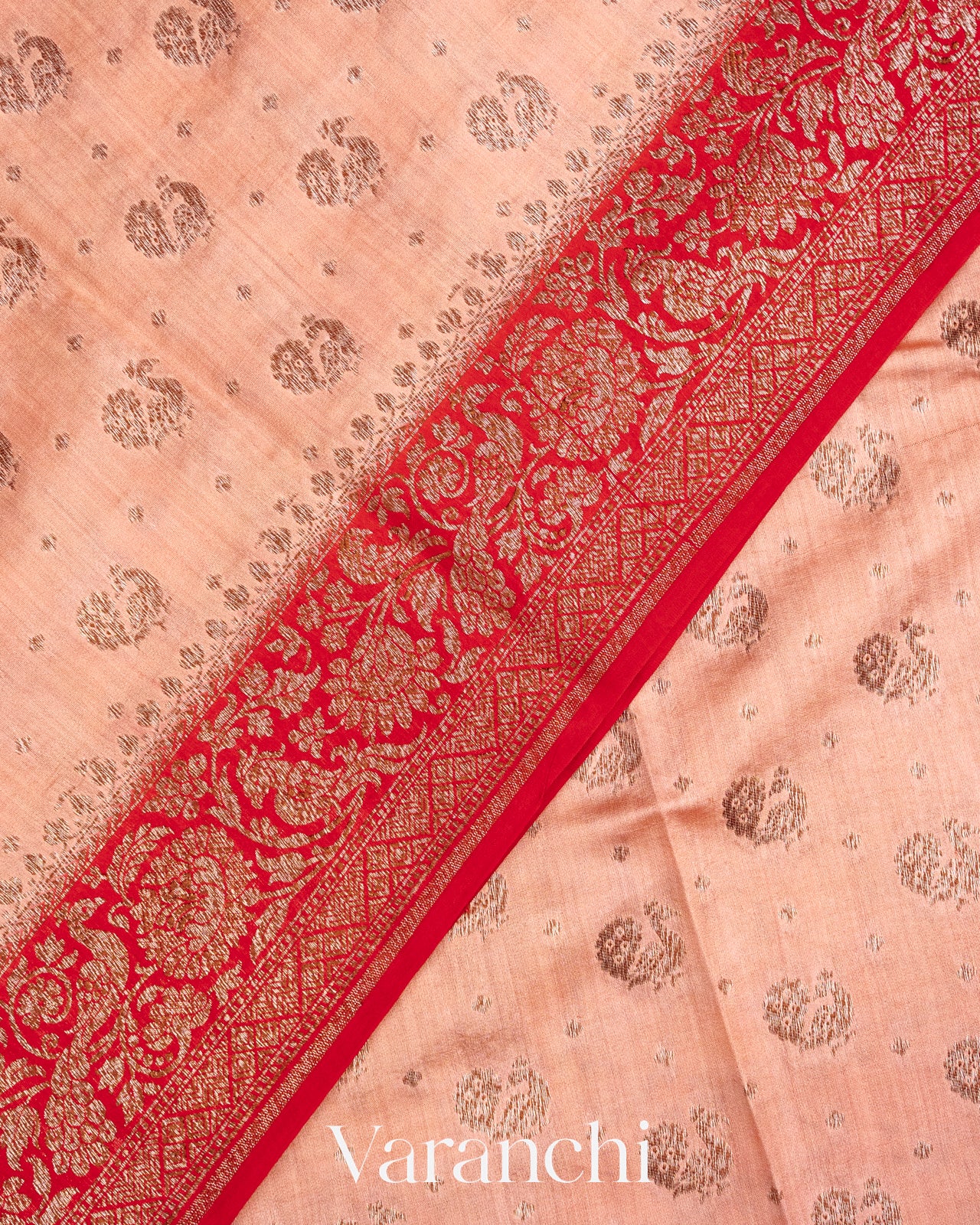 Light Peach Pure Chiniya Silk Saree