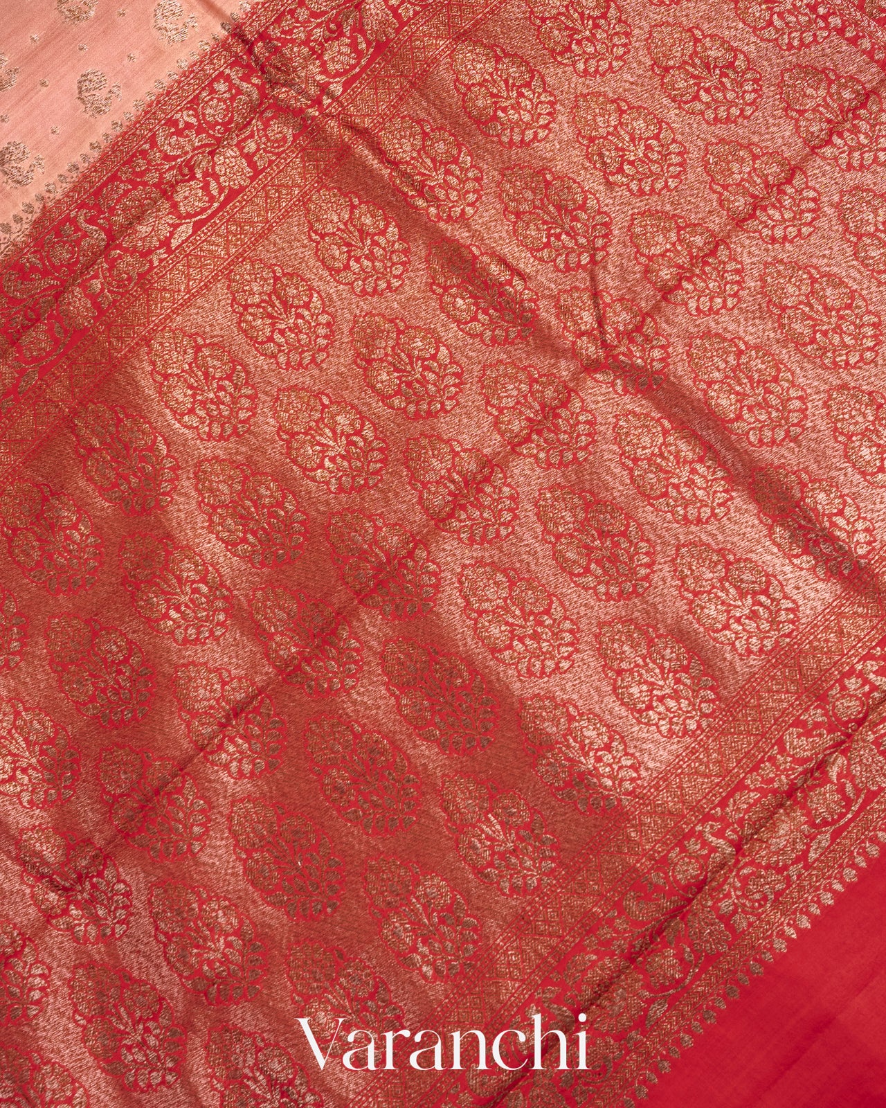 Light Peach Pure Chiniya Silk Saree