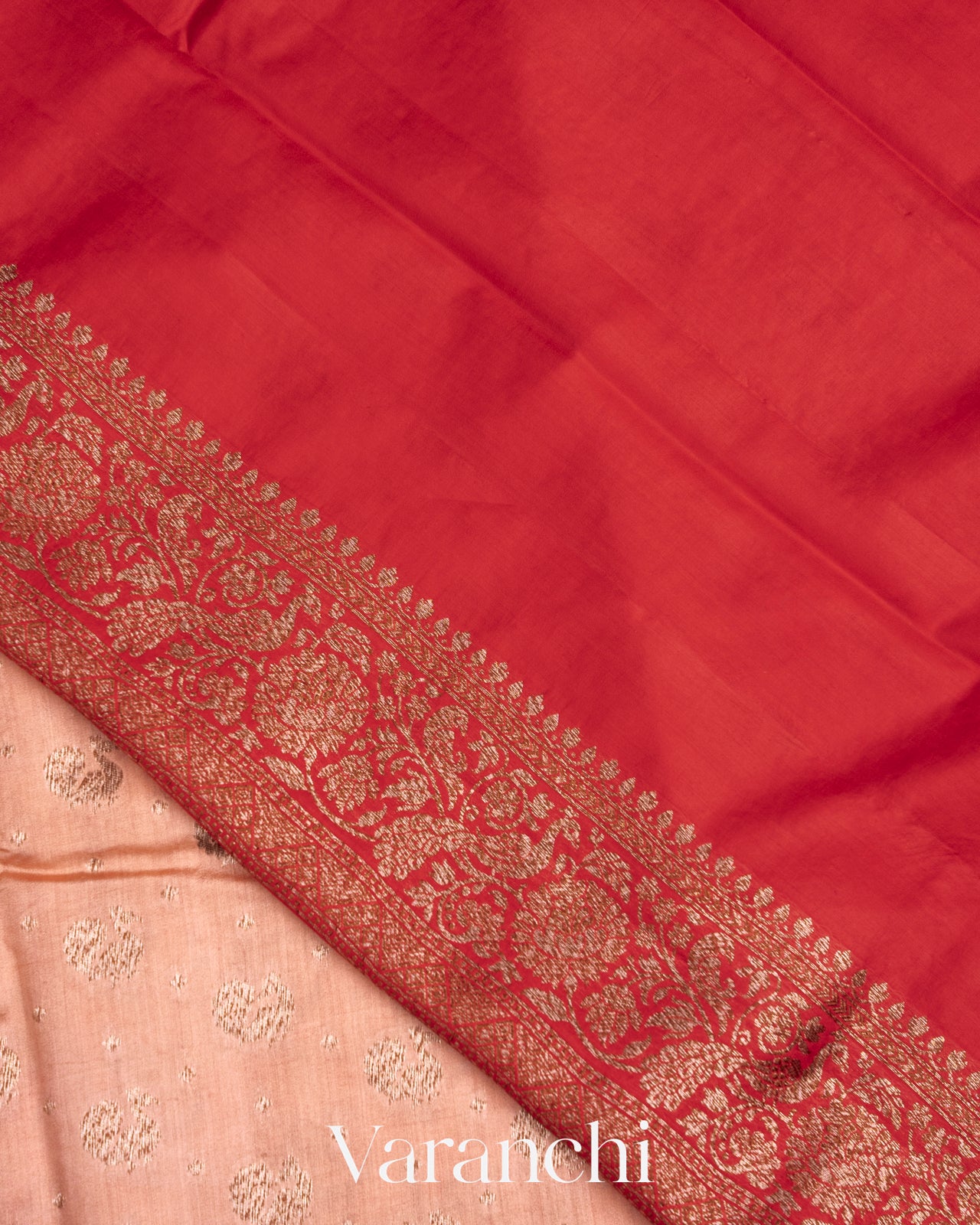 Light Peach Pure Chiniya Silk Saree