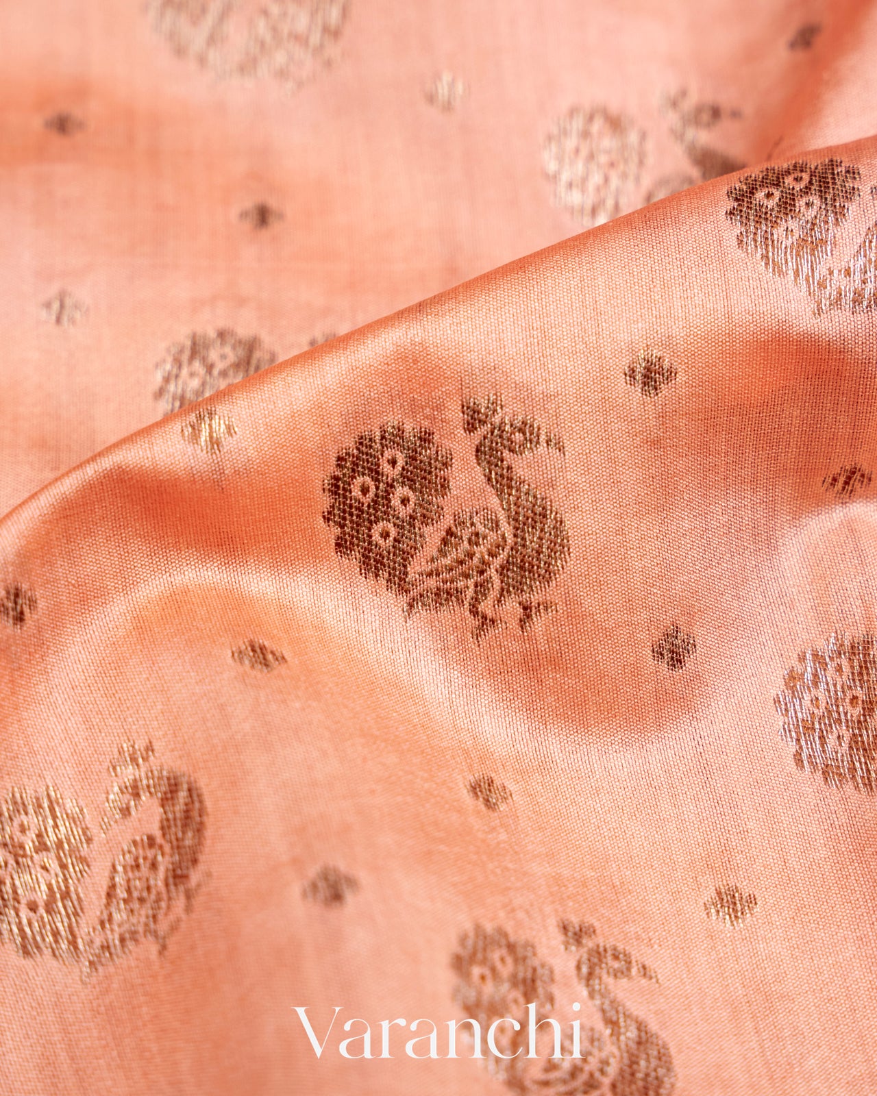 Light Peach Pure Chiniya Silk Saree