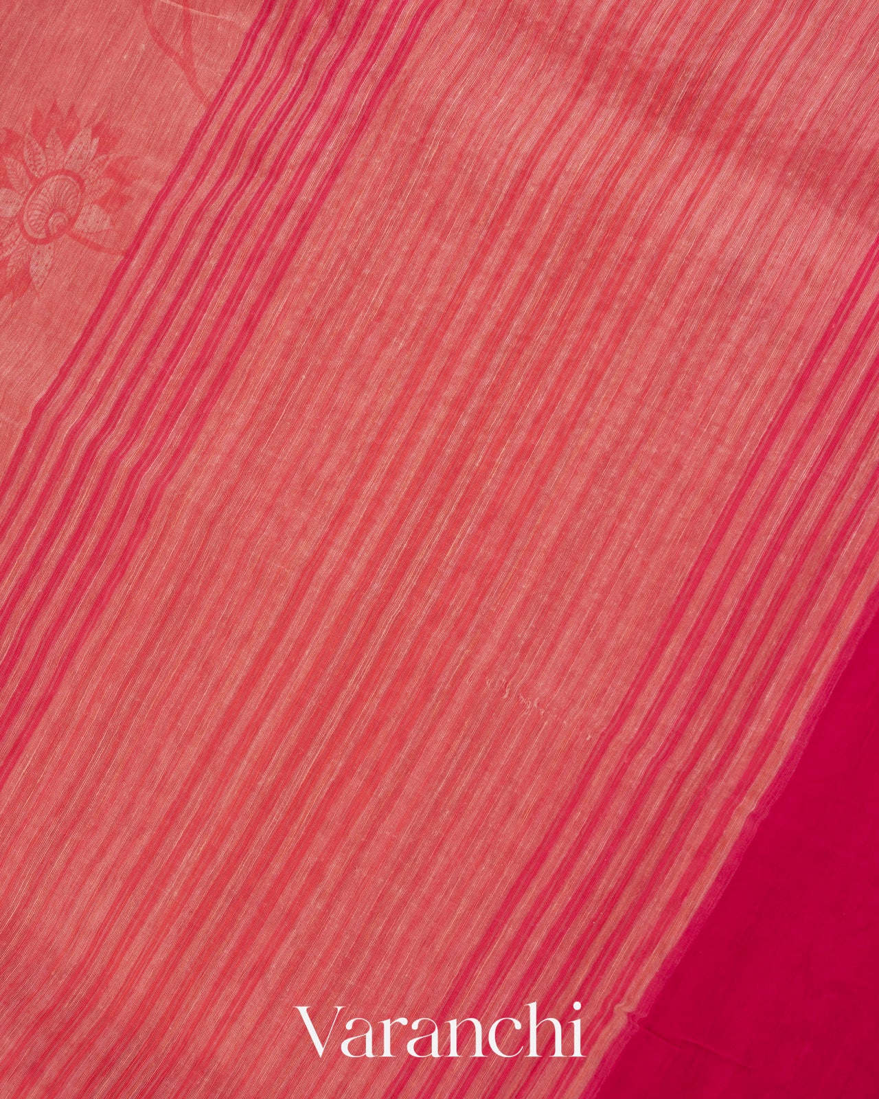 Coral Pink Printed Pure Silk Linen Saree