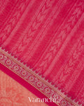 Coral Pink Printed Pure Silk Linen Saree
