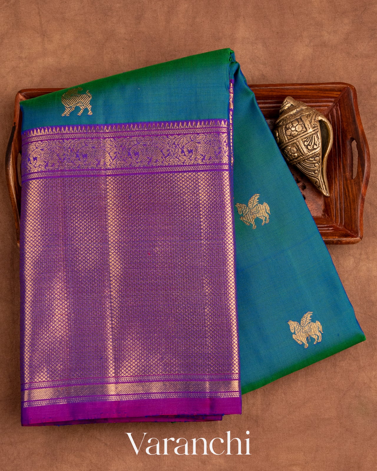 Peacock Green Pure Kanchipuram Silk Handloom Saree