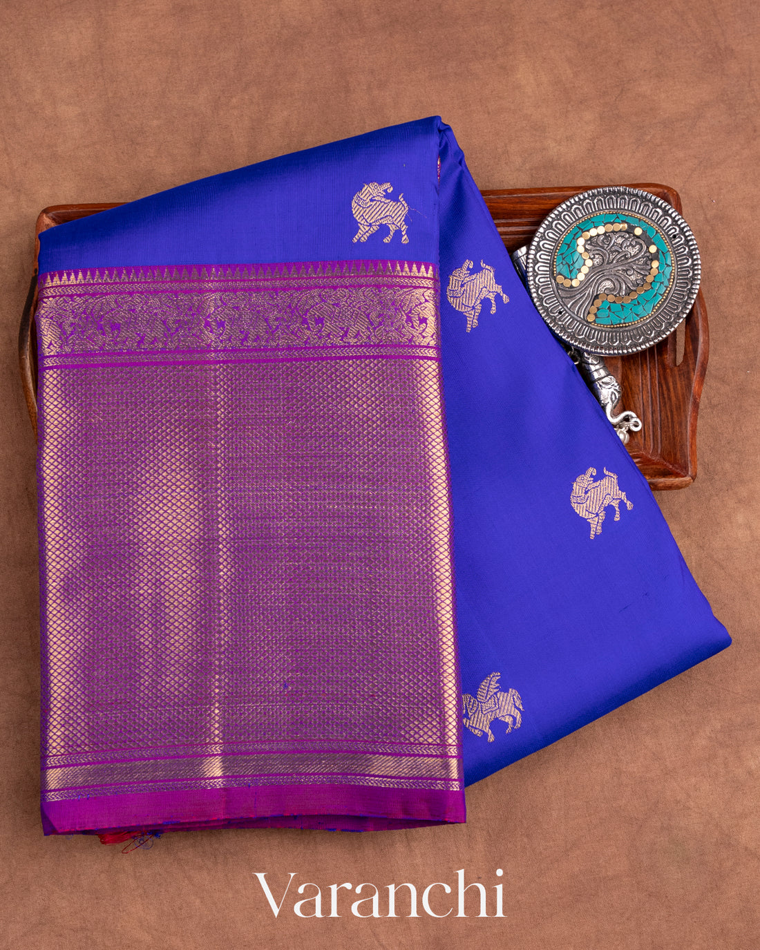 Royal Blue Pure Kanchipuram Silk Handloom Saree