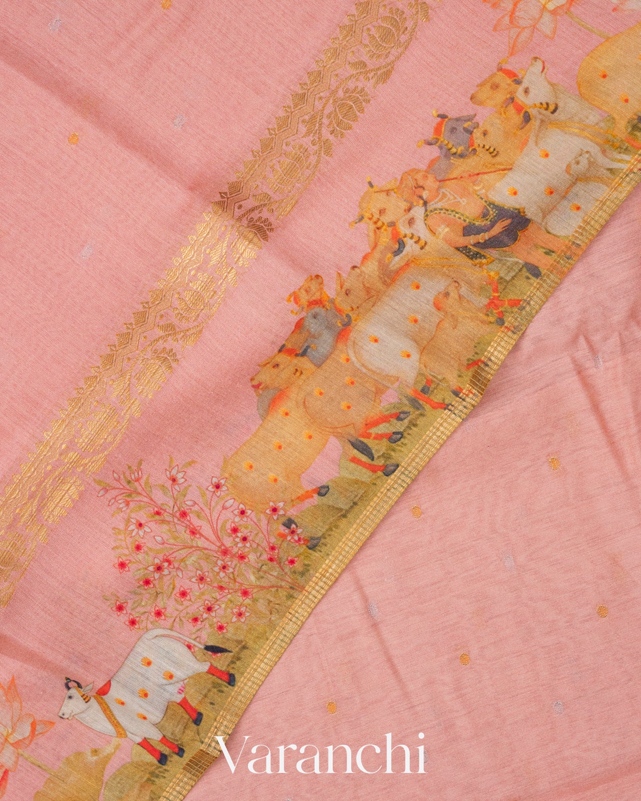 Peachy Pink Pure Moonga Silk Saree