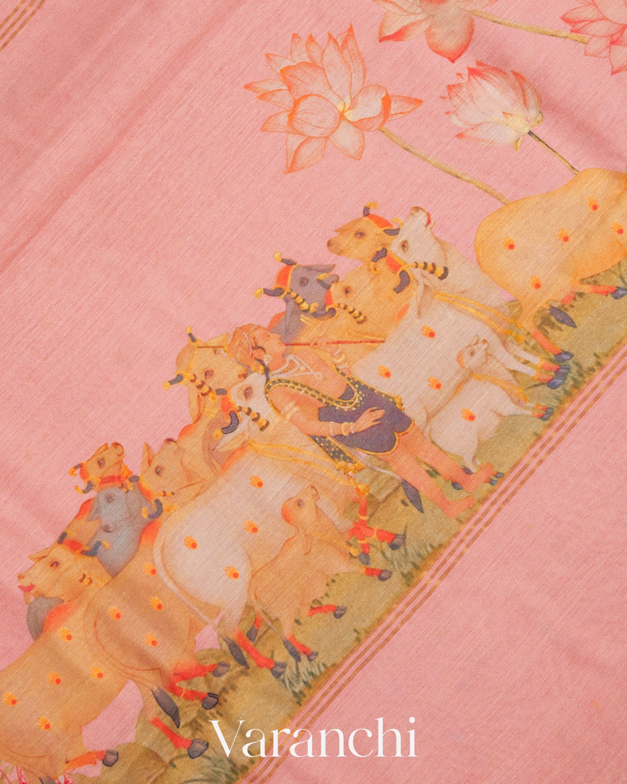 Peachy Pink Pure Moonga Silk Saree