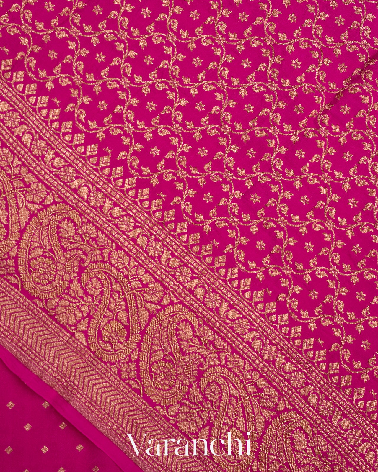 Rani Pink Pure Crepe Silk Handloom Saree