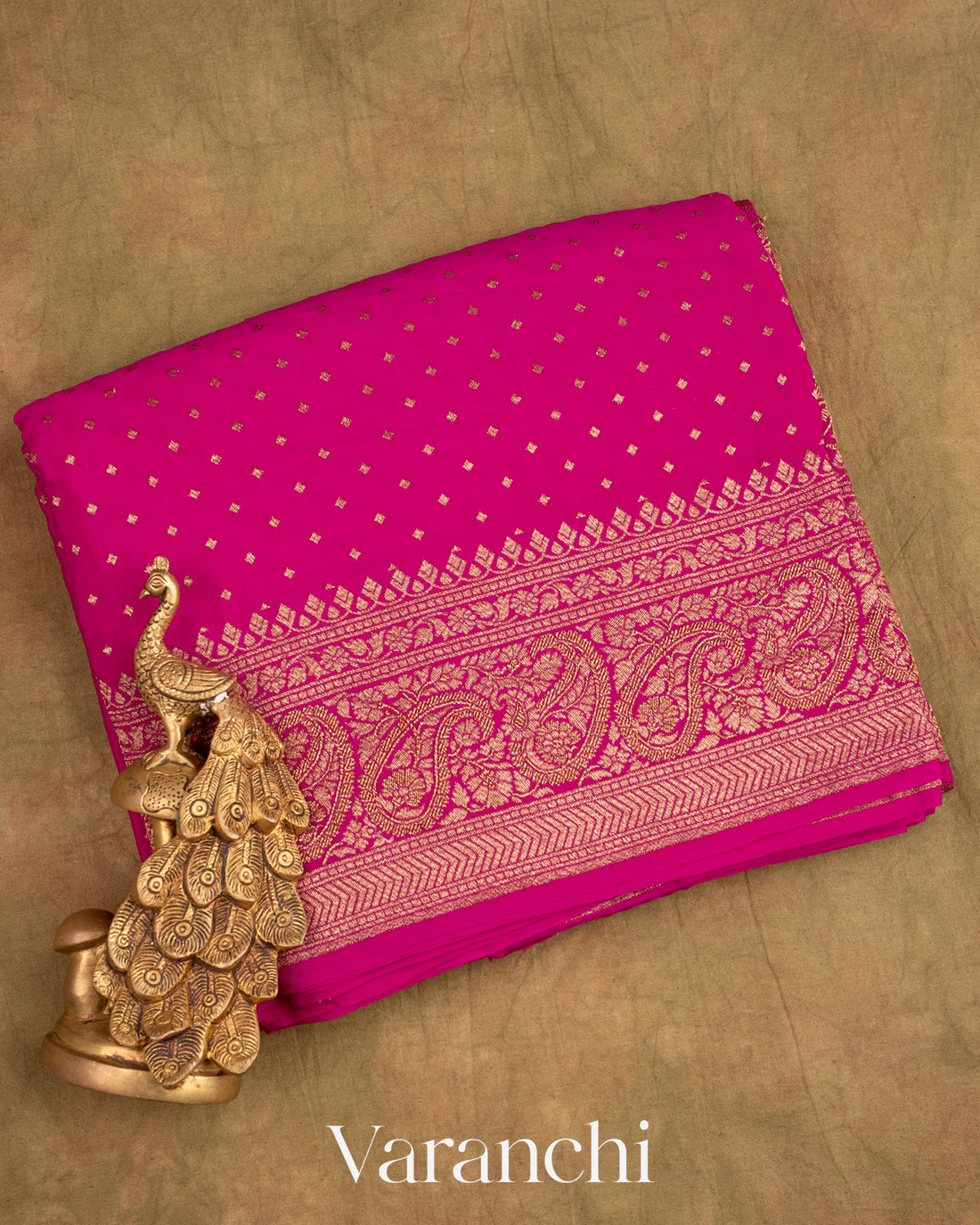 Rani Pink Pure Crepe Silk Handloom Saree