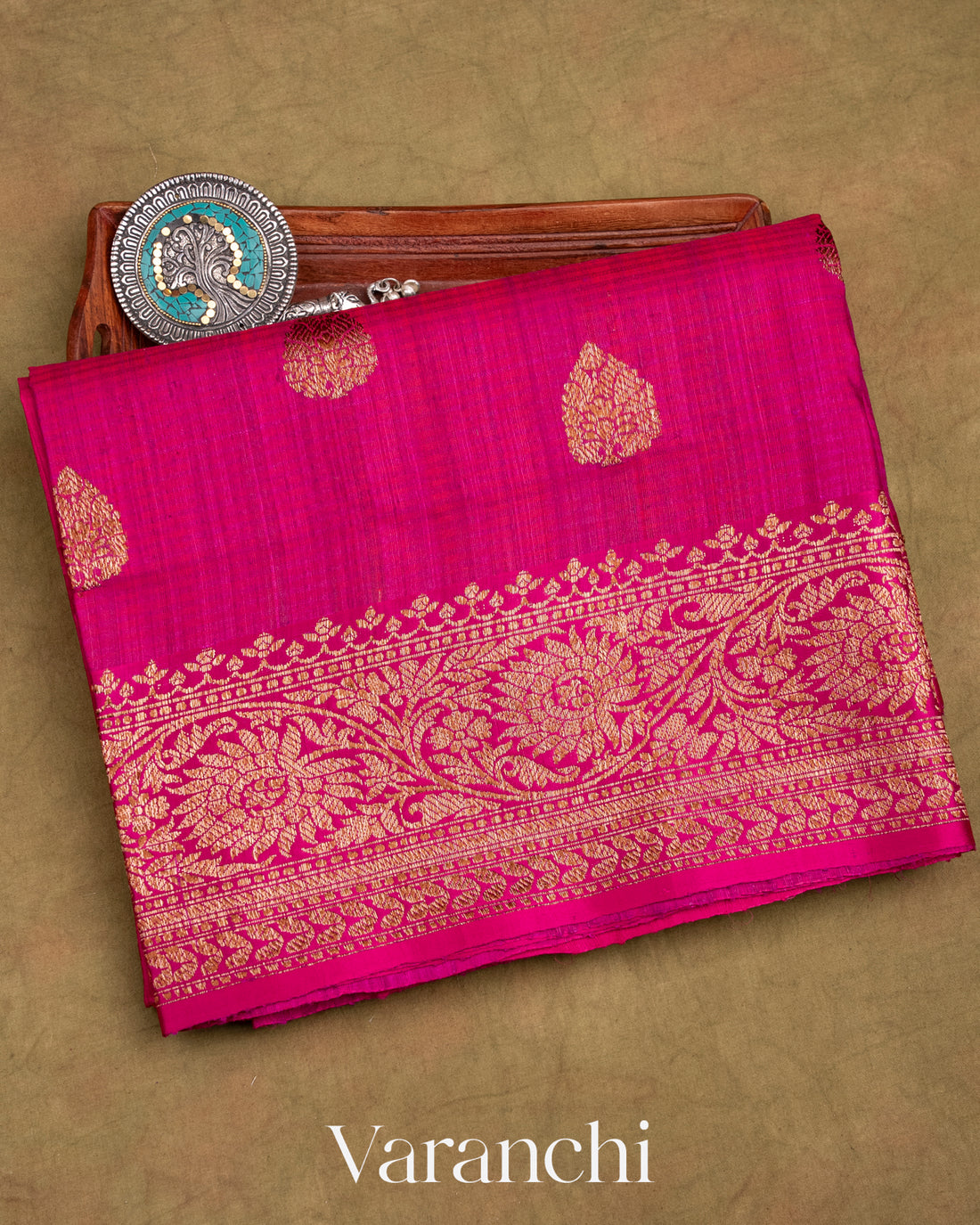 Rani Pink Pure Dupion Silk Handloom Saree