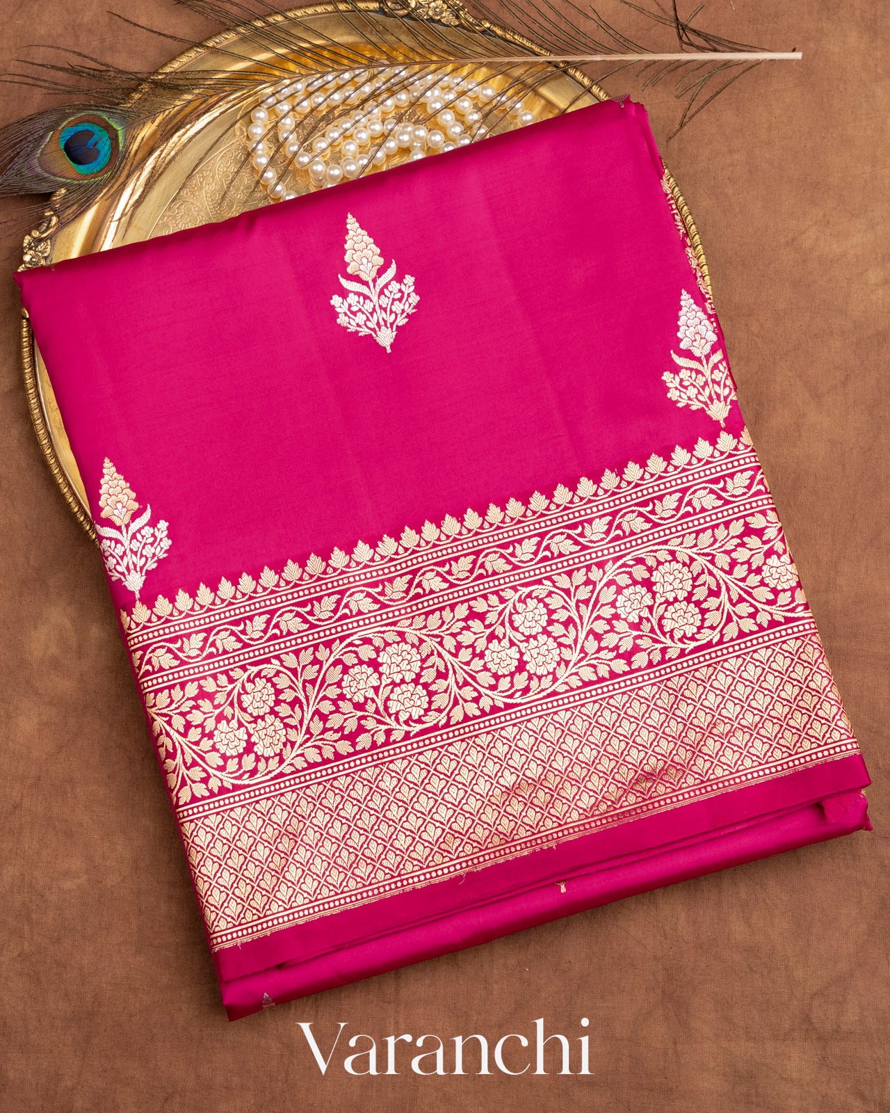 Rani Pink Pure Raw Mango Silk Handloom Saree