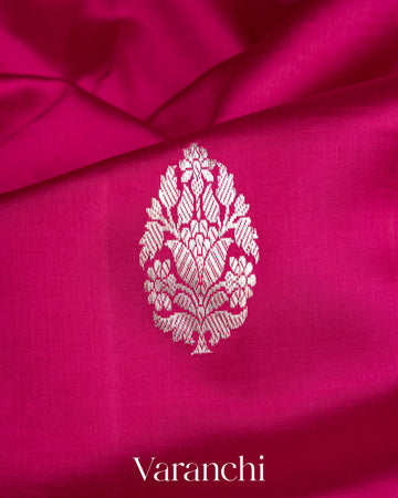 Deep Pink Pure Raw Mango Silk Handloom Saree