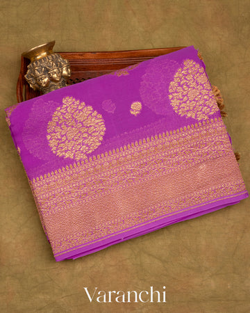 Light Lavender and Purple Pure Georgette Silk Saree