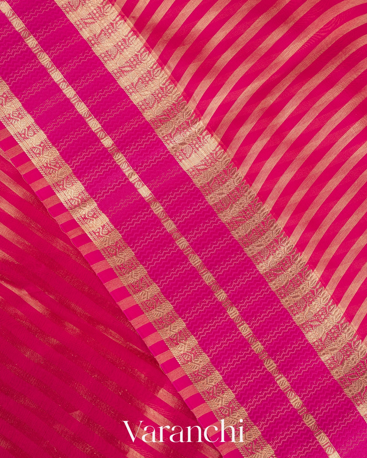 Rani Pink Pure Tissue Kora Striped Silk Saree