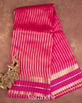 Rani Pink Pure Tissue Kora Striped Silk Saree