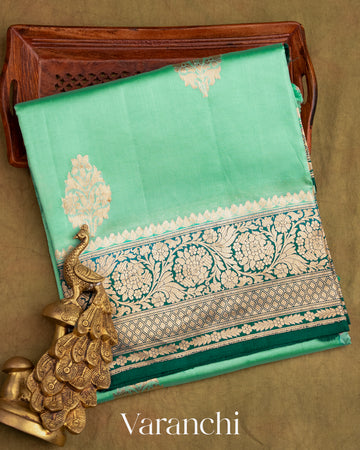 Lux Green Pure Raw Mango Silk Handloom Saree