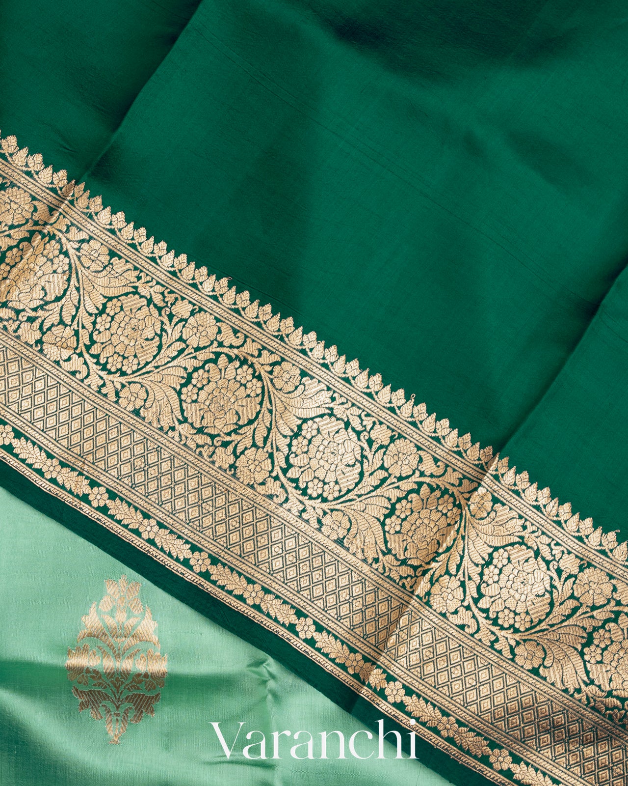 Lux Green Pure Raw Mango Silk Handloom Saree