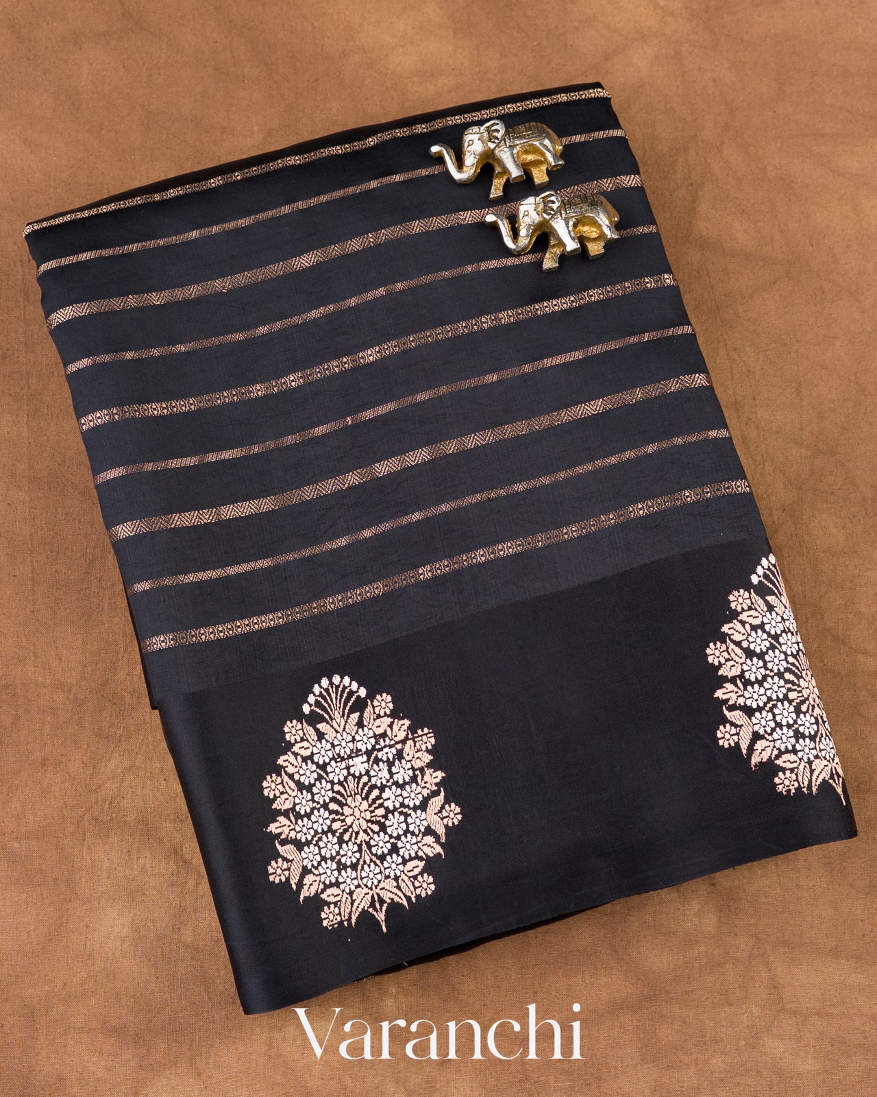 Jet Black Pure Poona Silk Handloom Saree