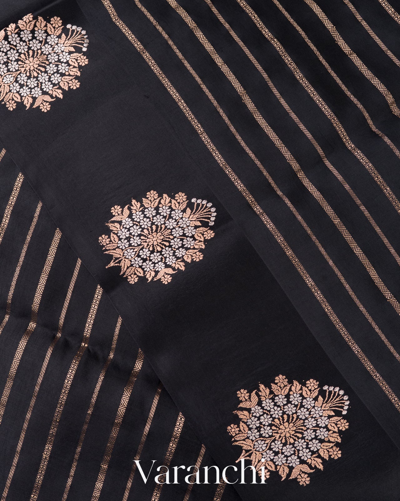 Jet Black Pure Poona Silk Handloom Saree