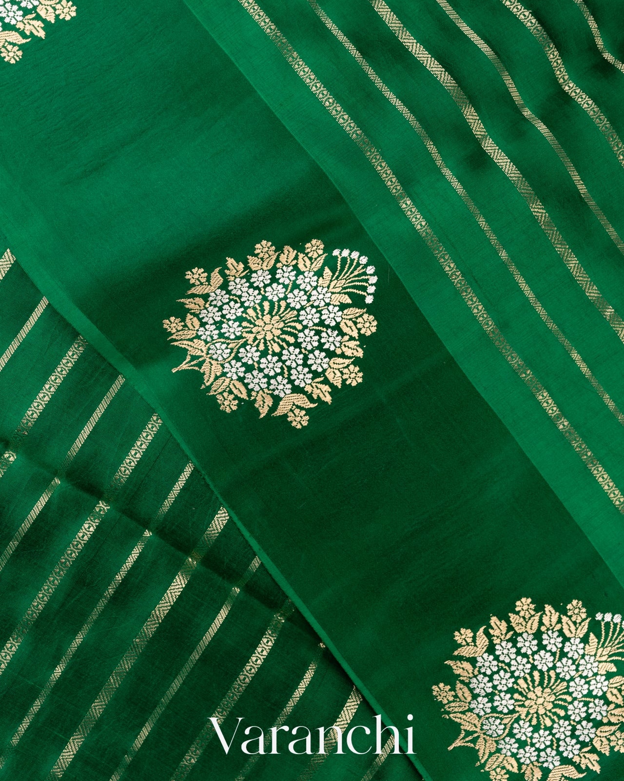 Emerald Green Pure Poona Silk Handloom Saree