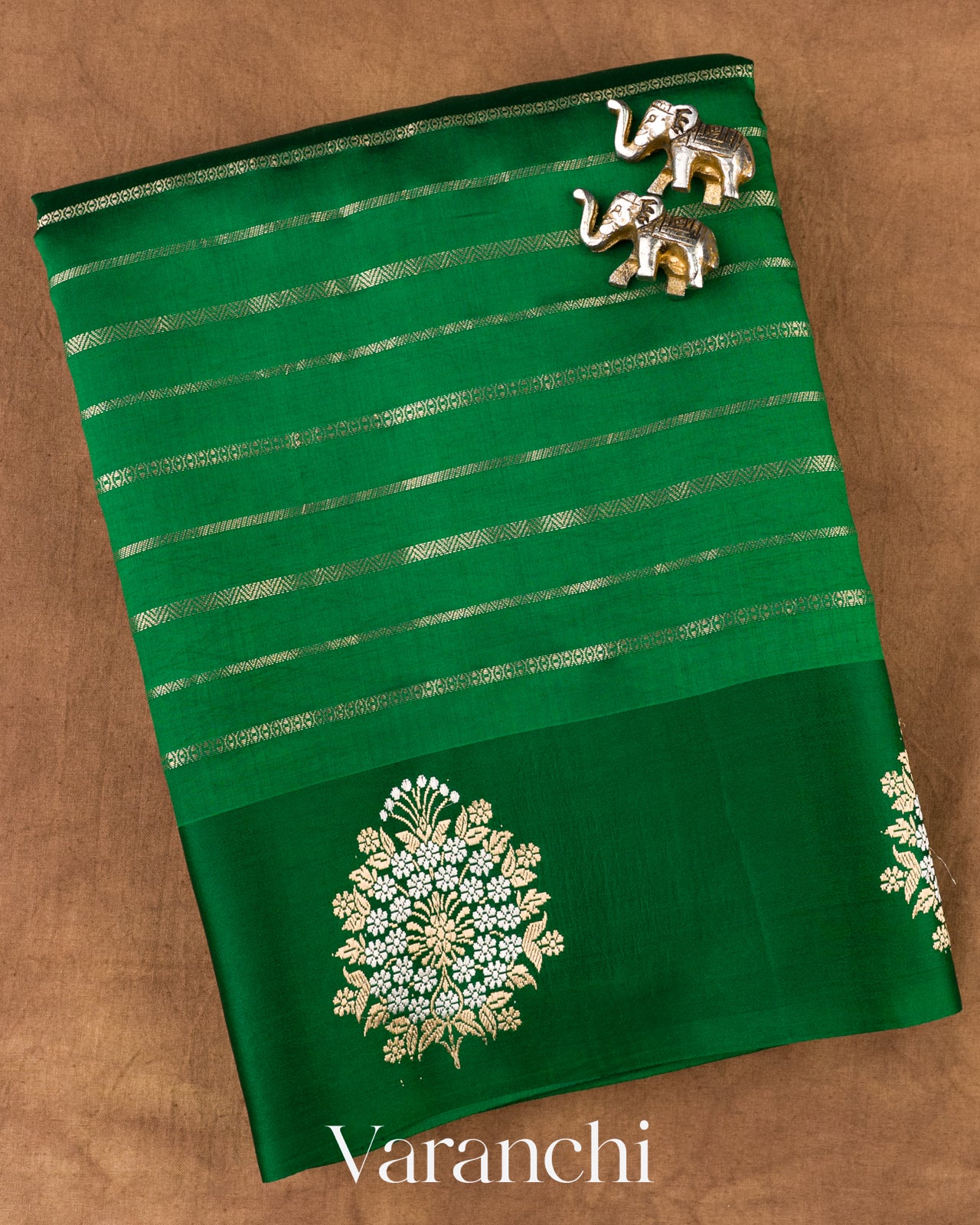 Emerald Green Pure Poona Silk Handloom Saree