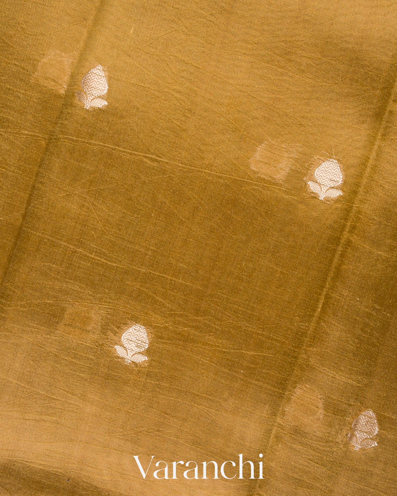 Mehandi Brown Floral Printed Pure Poona Silk Saree