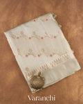 powdered ivory Pure Poona Silk Saree 