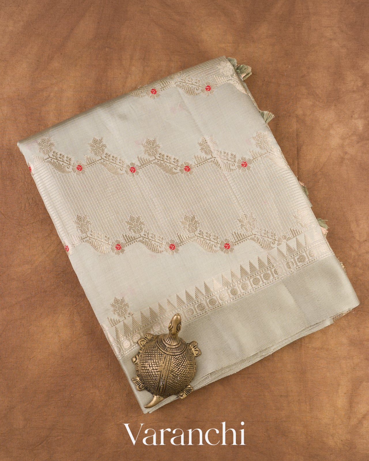 powdered ivory Pure Poona Silk Saree 