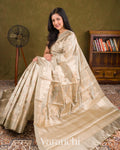 powdered ivory Pure Poona Silk Saree 