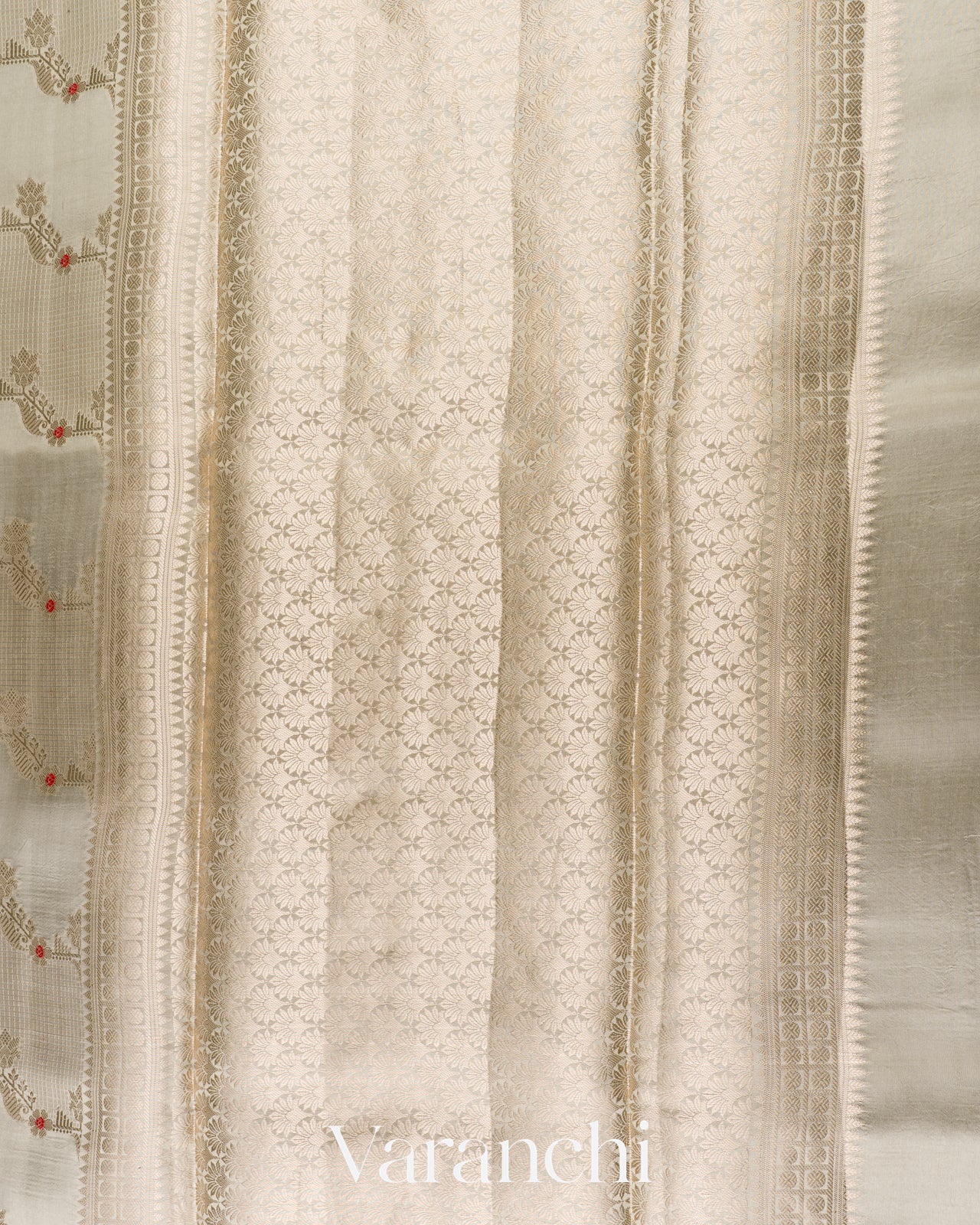 powdered ivory Pure Poona Silk Saree 