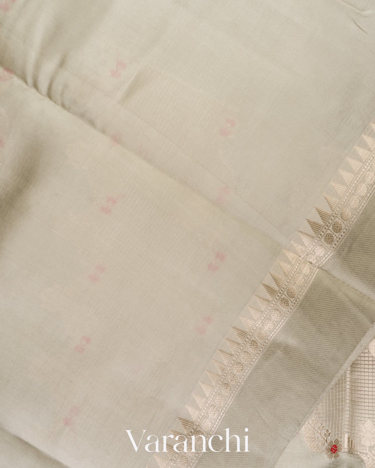 powdered ivory Pure Poona Silk Saree 