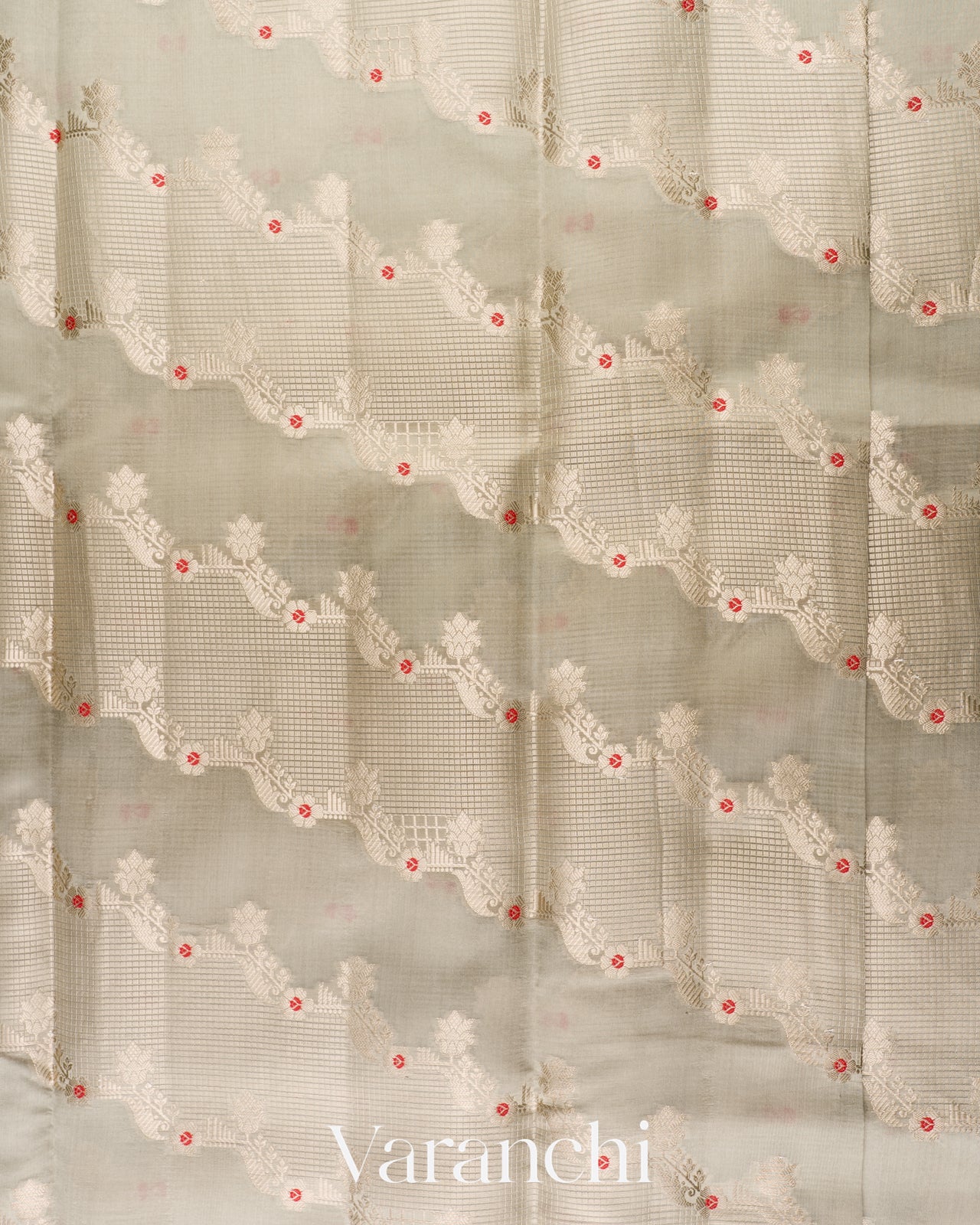 powdered ivory Pure Poona Silk Saree 