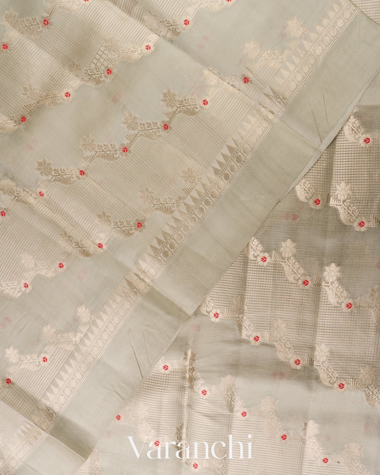 powdered ivory Pure Poona Silk Saree 