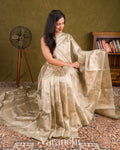 powdered ivory Pure Poona Silk Saree 