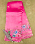 Bright Pink Floral Printed Pure Poona Silk Saree