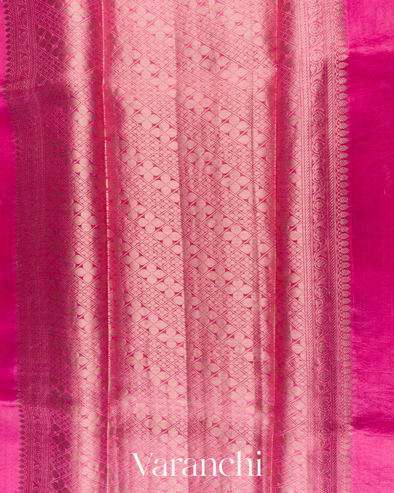 Bright Pink Floral Printed Pure Poona Silk Saree