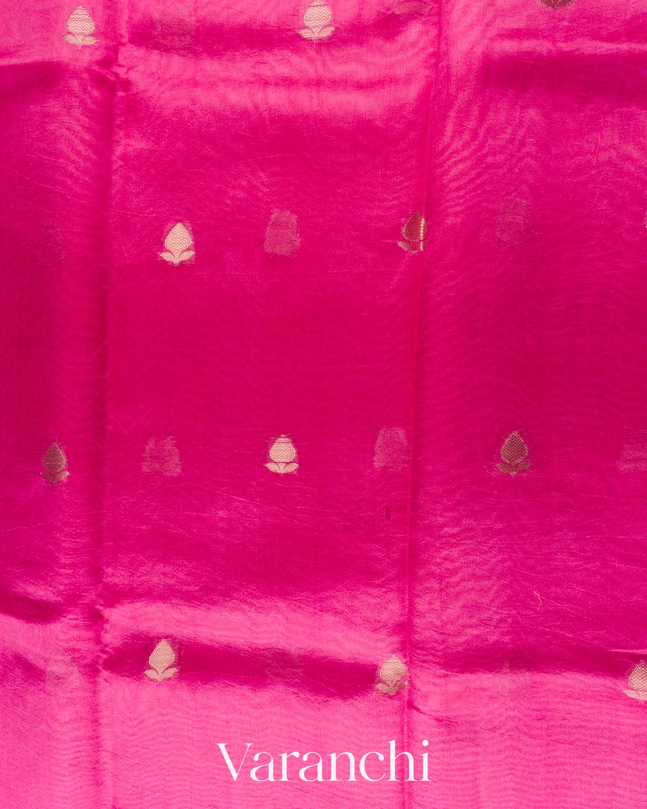 Bright Pink Floral Printed Pure Poona Silk Saree