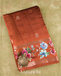 Rust Brown Floral Printed Pure Poona Silk Saree