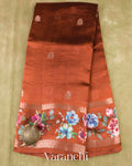 Rust Brown Floral Printed Pure Poona Silk Saree