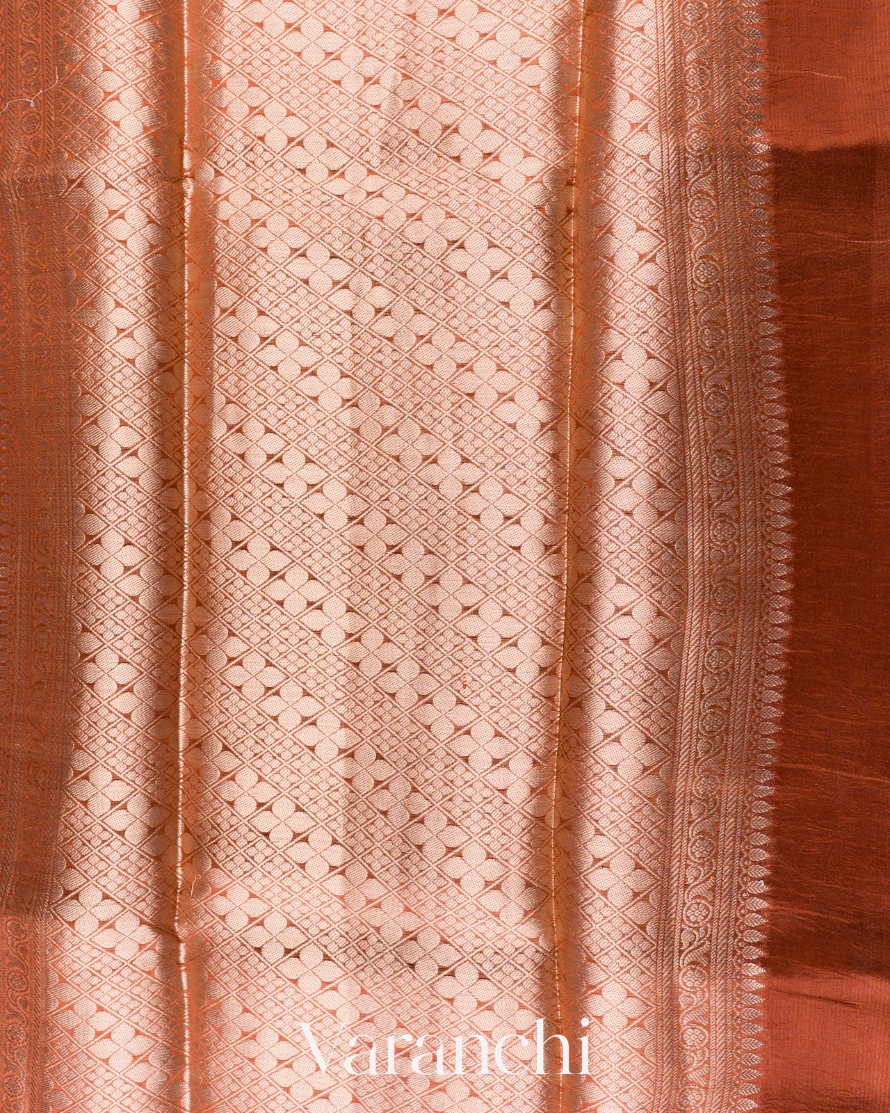 Rust Brown Floral Printed Pure Poona Silk Saree