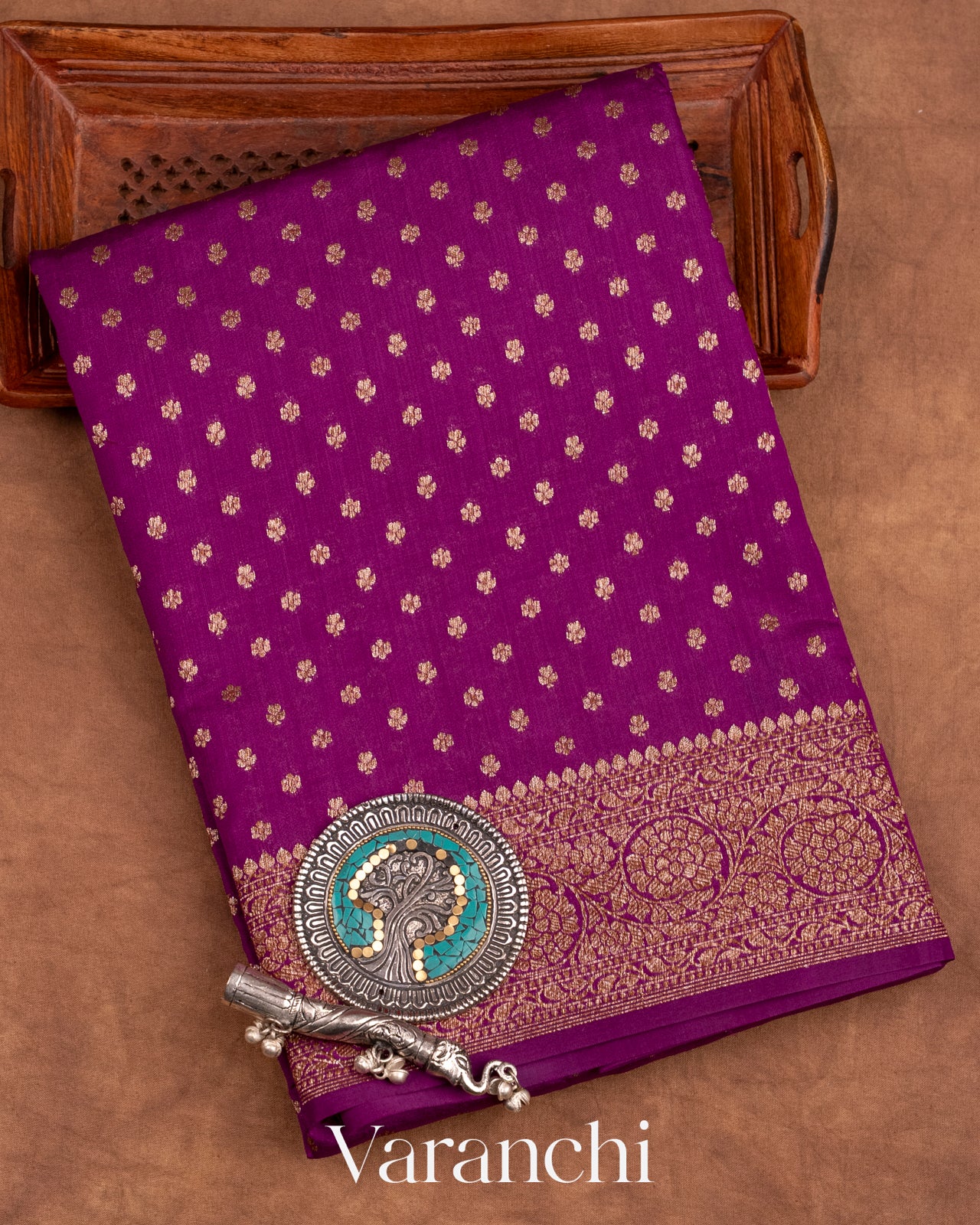 Purple Pure Chiniya Silk Saree