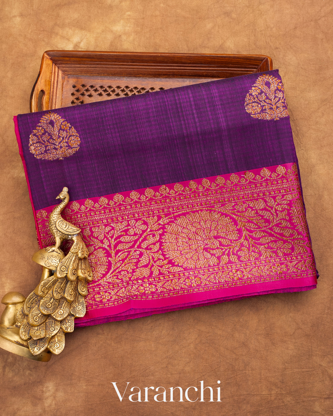 Deep Purple Pure Dupion Silk Handloom Saree