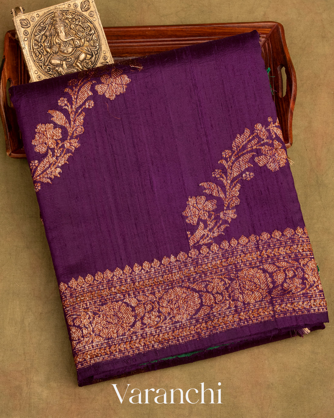 Deep Purple Lehariya Pure Raw Silk Handloom Saree