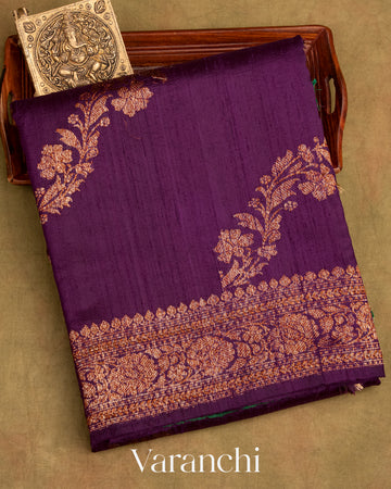 Deep Purple Lehariya Pure Raw Silk Handloom Saree