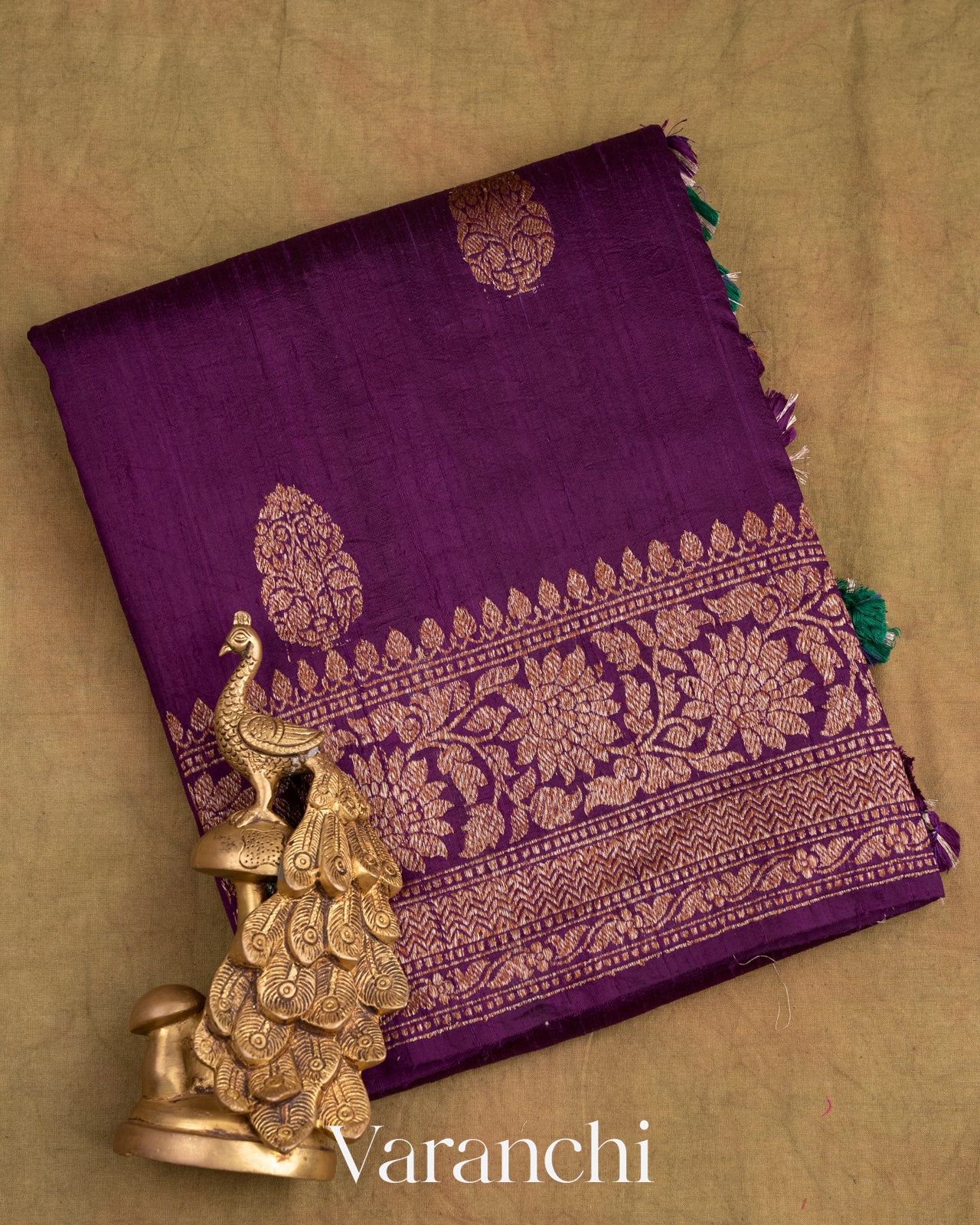 Deep Purple Pure Raw Silk Handloom Saree