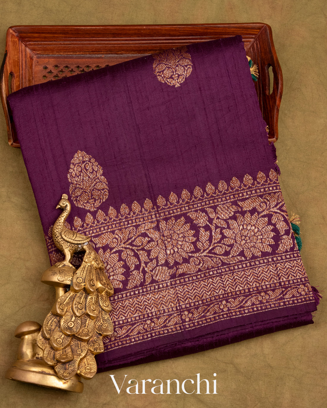 Deep Purple Pure Raw Silk Handloom Saree