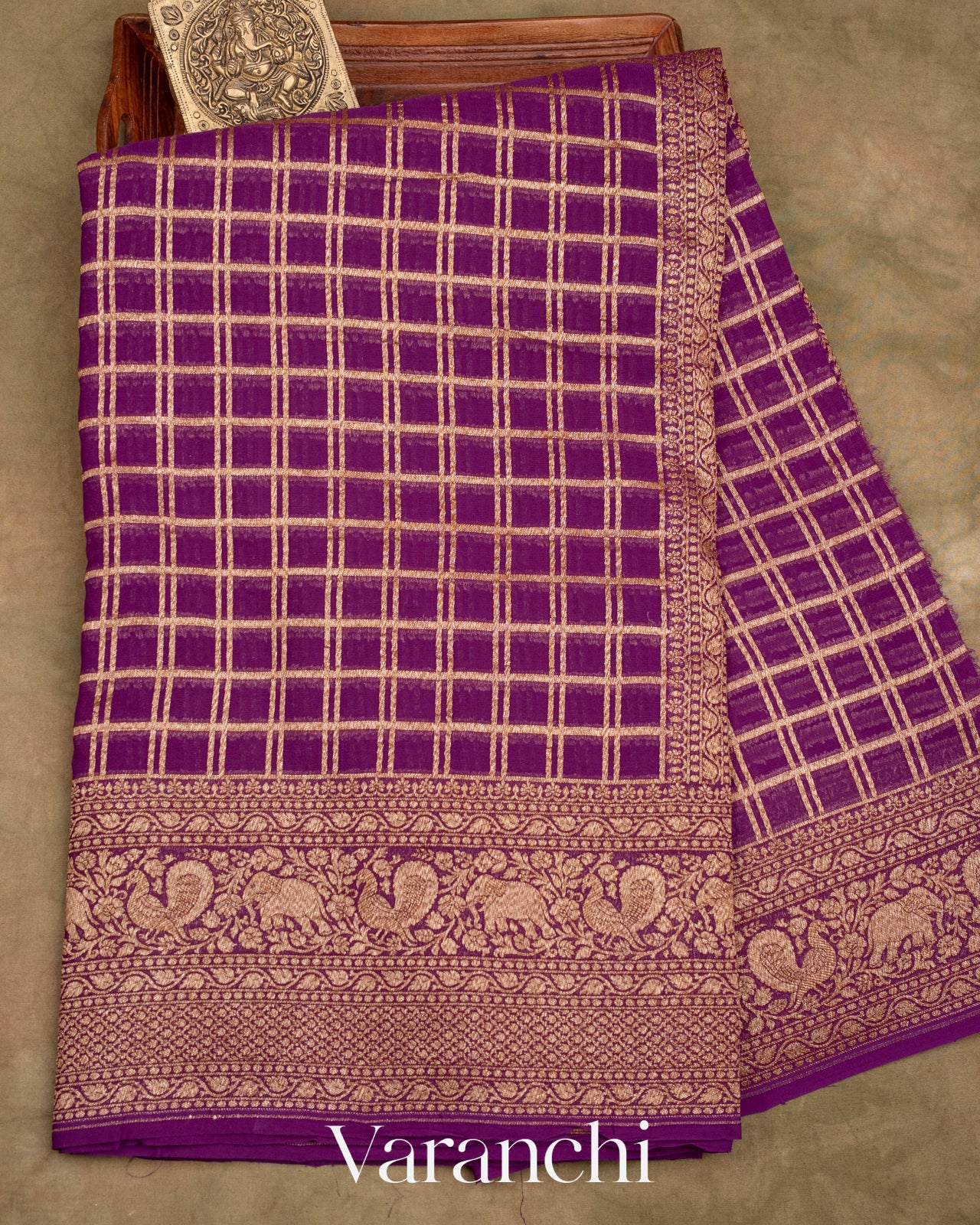 Deep Purple Pure Georgette Silk Saree