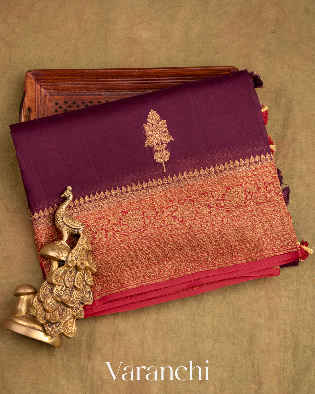 Deep Wine Pure Kora Silk Handloom Saree