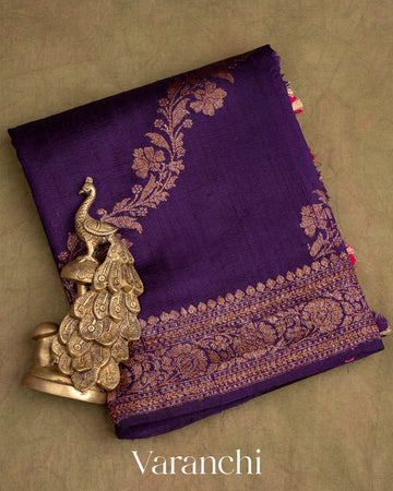 Deep Violet Pure Raw Silk Handloom Saree